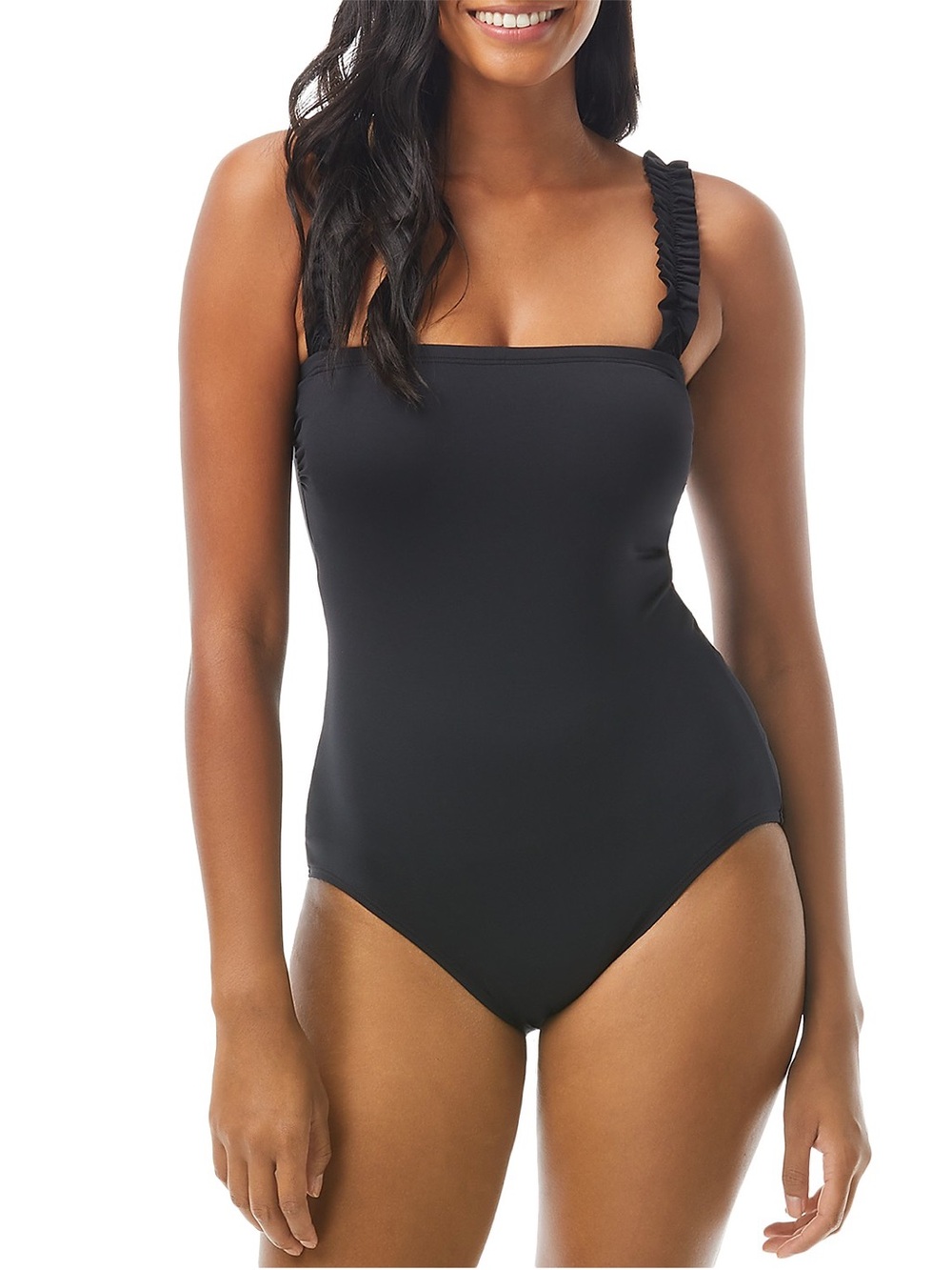 kate spade Black Square-Neck One-Piece Swimsuit with Ruching Straps Size 10 BNWT